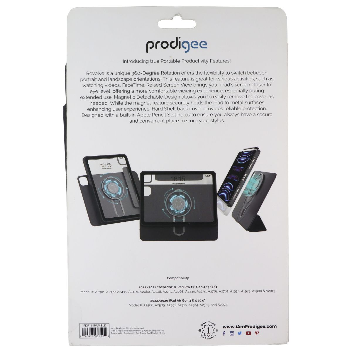 Prodigee Revolve Case/Stand for iPad Air & iPad Pro 11 - Black iPDP11-RVLV-BLK