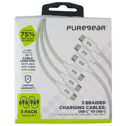 PureGear 3 Braided USB-C Charging Cables - White (10 Foot/6 Foot/4 Foot) Cell Phone - Cables & Adapters PureGear - Simple Cell Bulk Wholesale Pricing - USA Seller