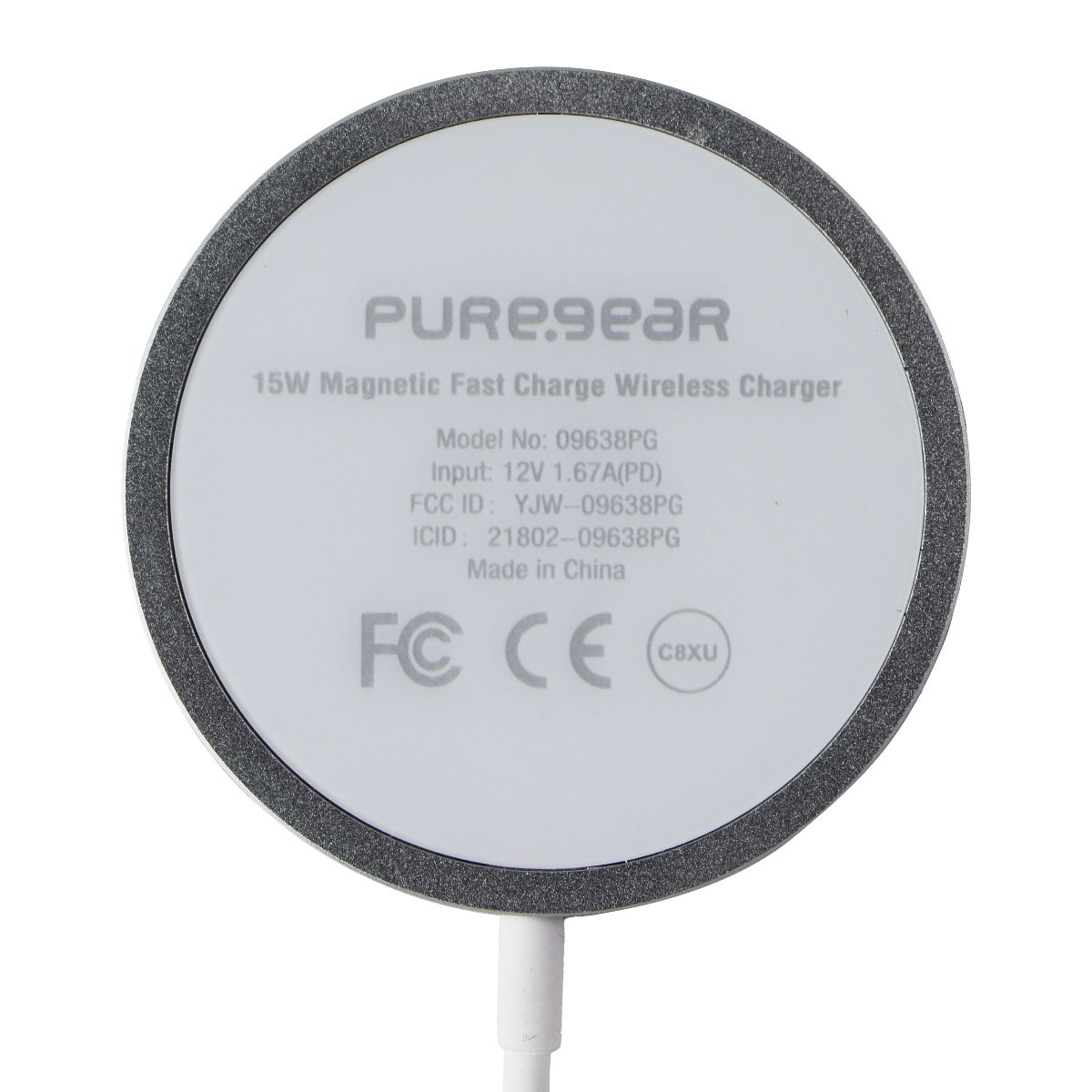 PureGear 15W Fast Magnetic Wireless Charger + Wall Adapter - Silver/White