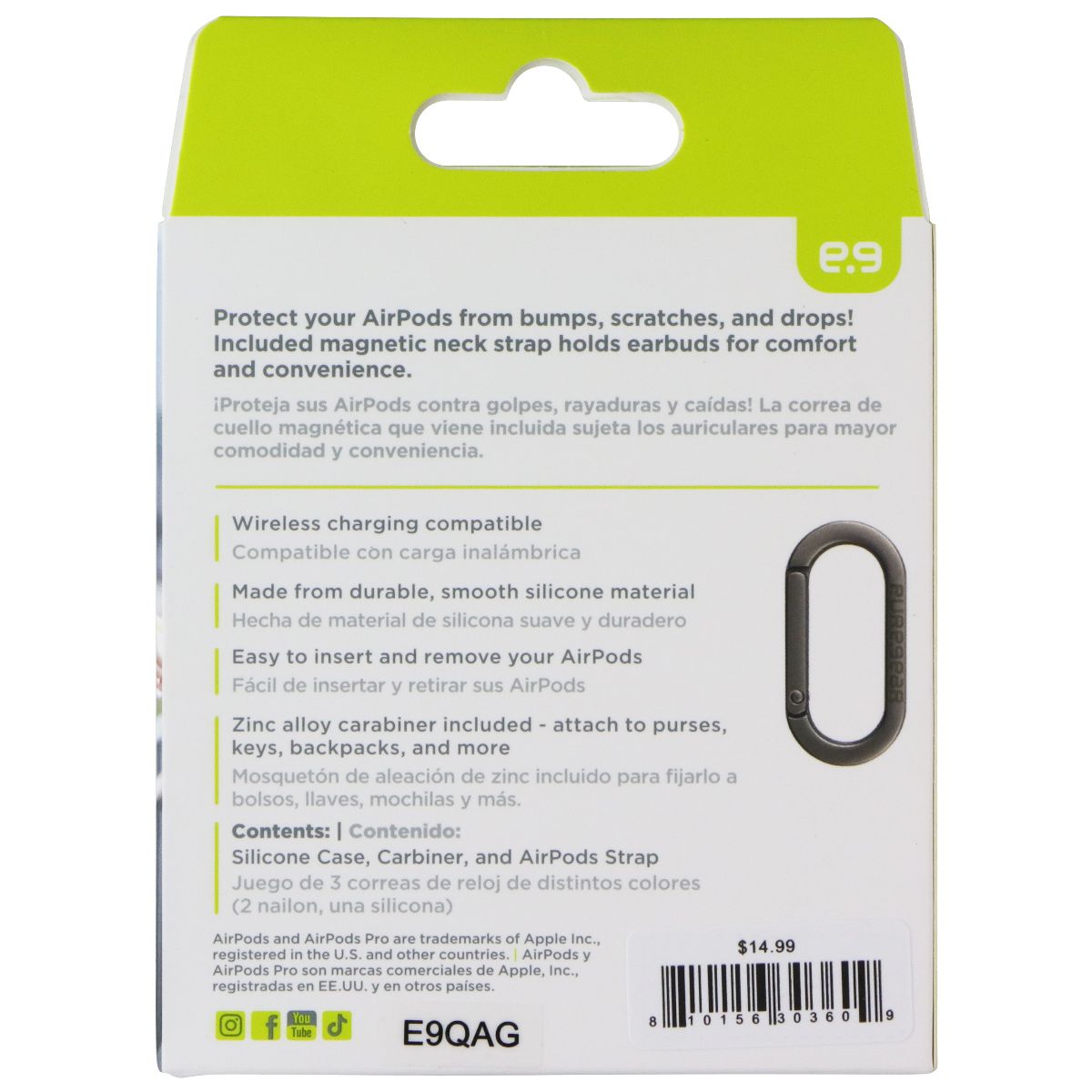 PureGear Silicone Case + Magnetic Strap for Apple AirPods Pro 2nd Gen - Green iPod, Audio Player Accessories - Cases, Covers & Skins PureGear - Simple Cell Bulk Wholesale Pricing - USA Seller