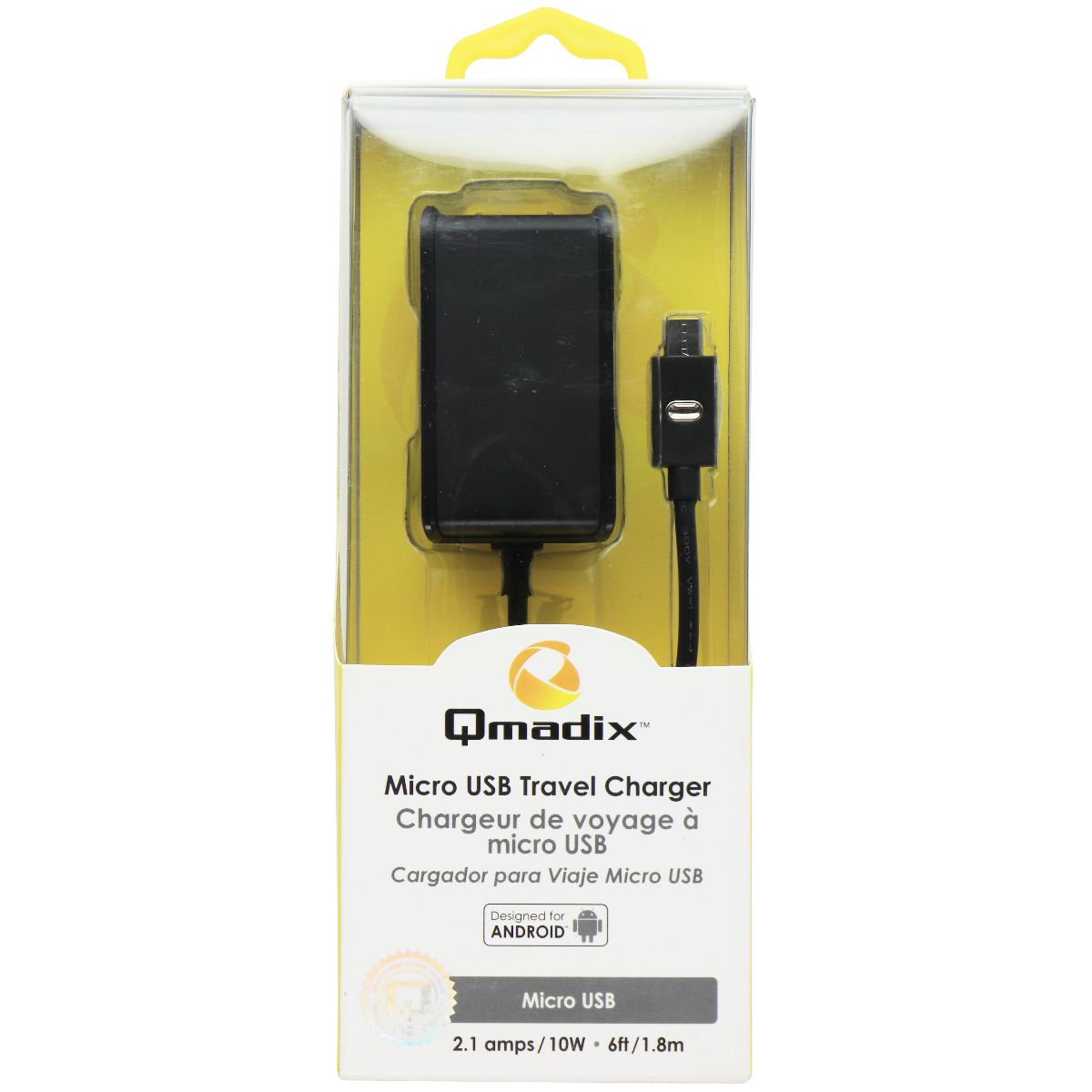 Qmadix Micro-USB (10W/2.1A) Wall Charger Travel Adapter - Black Cell Phone - Chargers & Cradles Qmadix - Simple Cell Bulk Wholesale Pricing - USA Seller