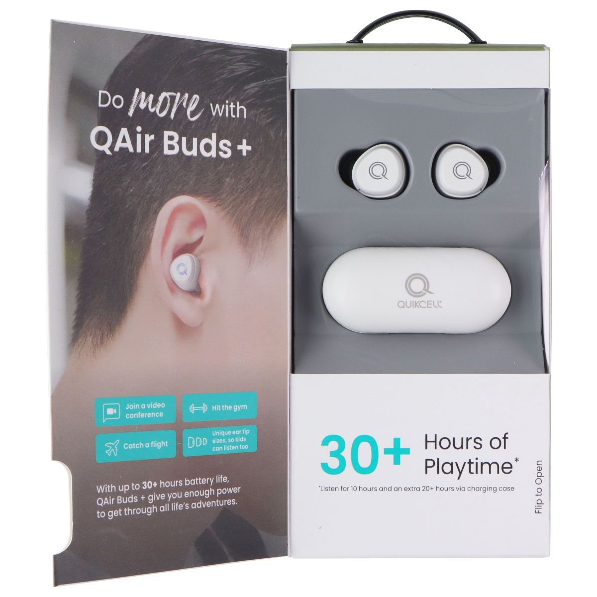 Quikcell QAirBuds+ True Wireless Earbuds with Wireless Charging Case - White Portable Audio - Headphones Quikcell - Simple Cell Bulk Wholesale Pricing - USA Seller