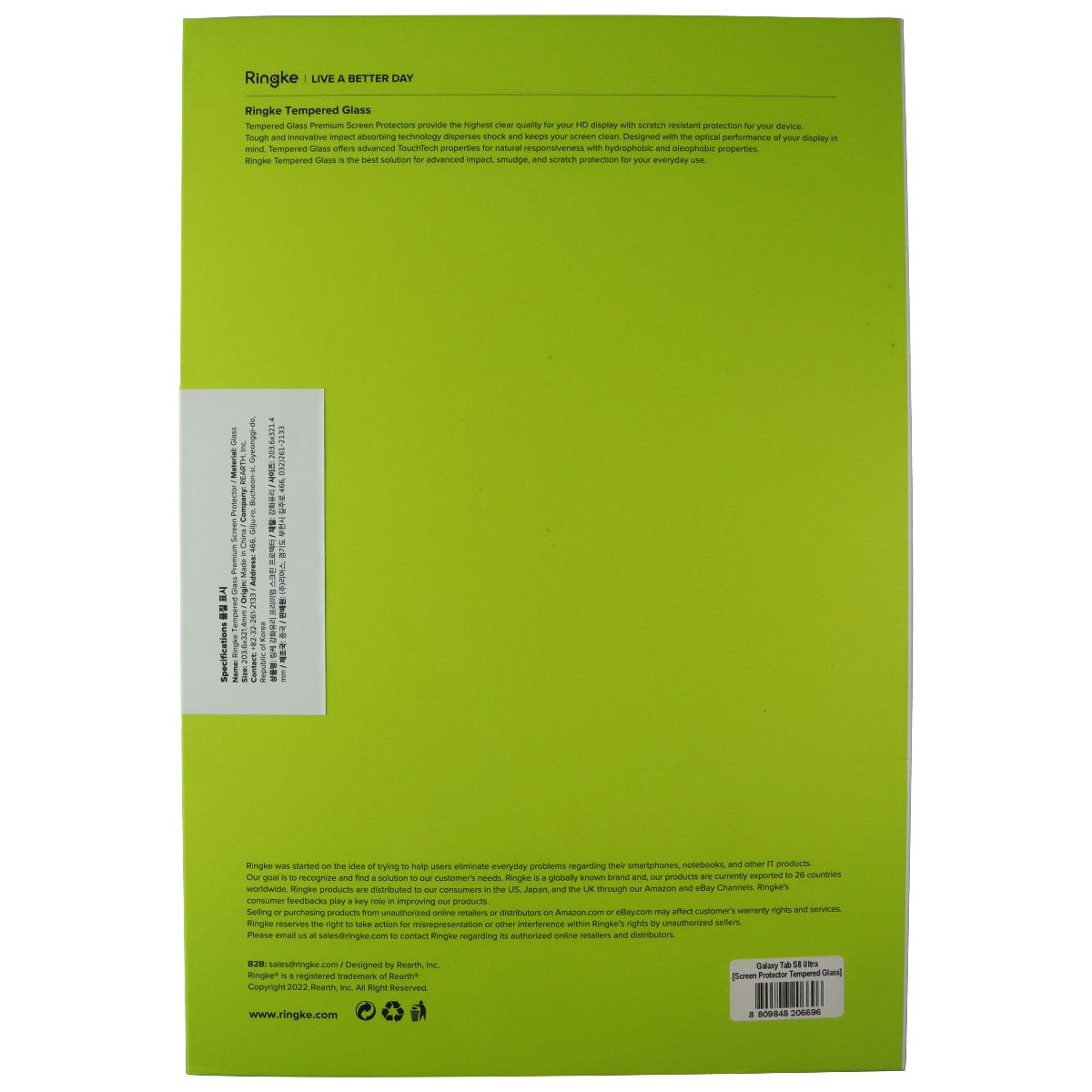 Rinke Tempered Glass Screen Protector for Samsung Galaxy Tab S8 Ultra iPad/Tablet Accessories - Screen Protectors Ringke - Simple Cell Bulk Wholesale Pricing - USA Seller