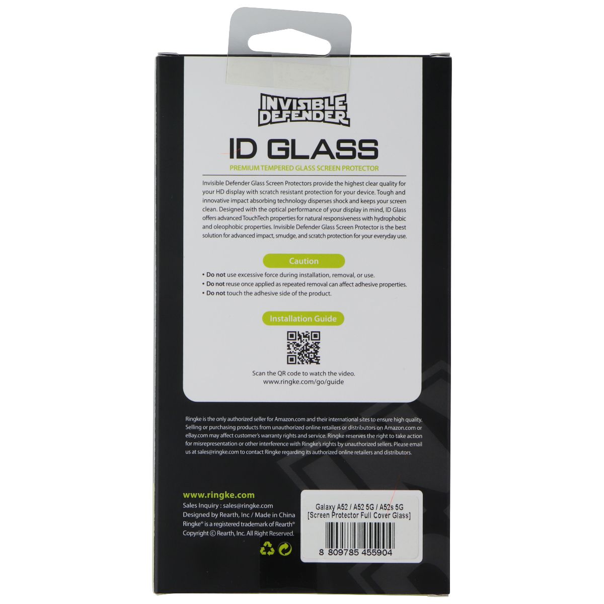 Ringke ID Glass Screen Protector for Samsung Galaxy A52/A52 5G/A52S 5G Cell Phone - Screen Protectors Ringke - Simple Cell Bulk Wholesale Pricing - USA Seller