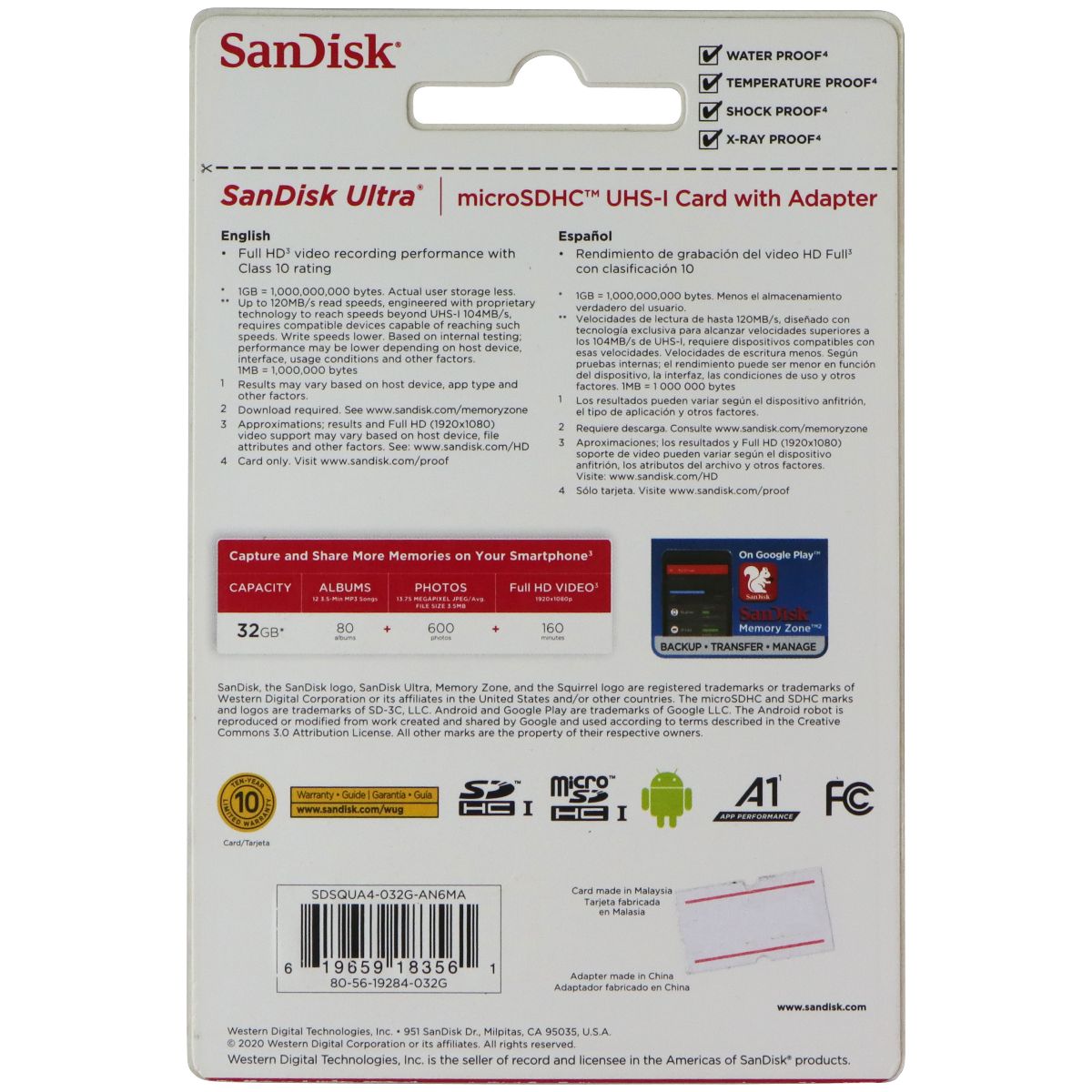 SanDisk ULTRA 32GB 120MB/s MicroSDHC UHS-I Card with Adapter Cell Phone - Memory Cards SanDisk - Simple Cell Bulk Wholesale Pricing - USA Seller