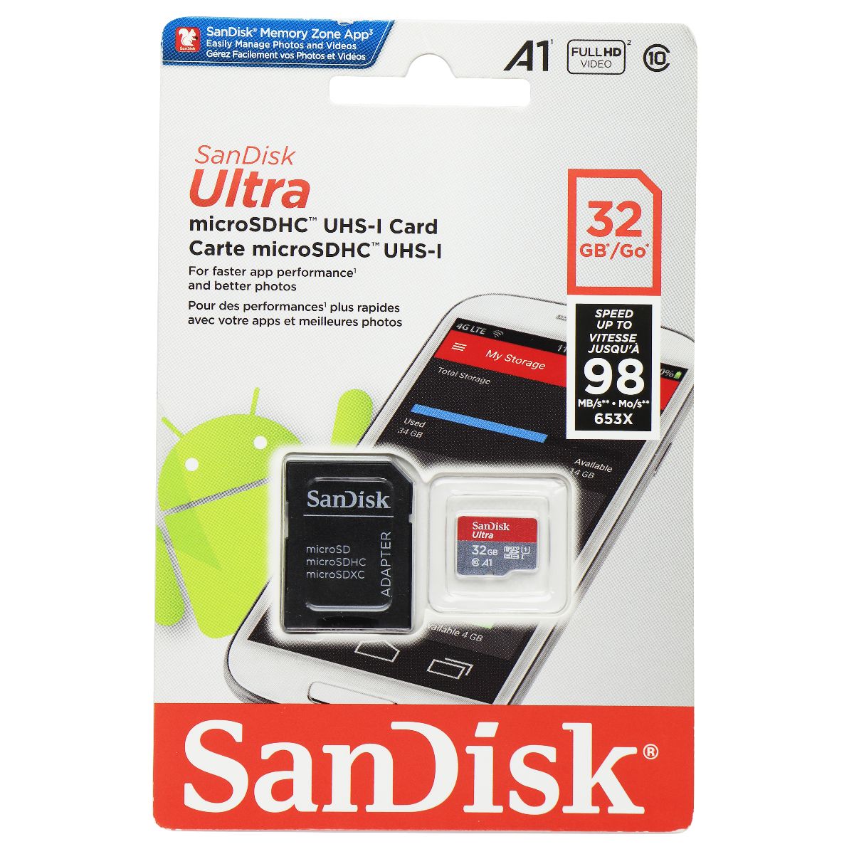 SanDisk Ultra microSDHC UHS-1 Card and Adapter (32GB) Class 10 A1 Digital Camera - Memory Cards SanDisk - Simple Cell Bulk Wholesale Pricing - USA Seller