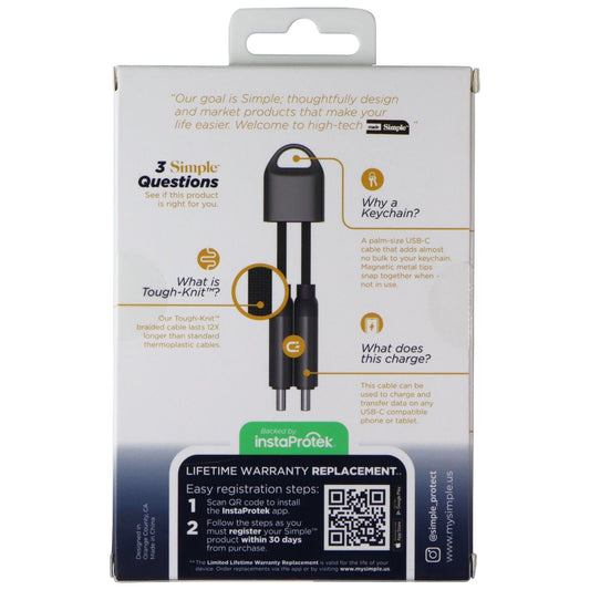 Simple Magnetic Tough-Knit USB-C Keychain Charge Cable - Black Cell Phone - Chargers & Cradles Simple - Simple Cell Bulk Wholesale Pricing - USA Seller