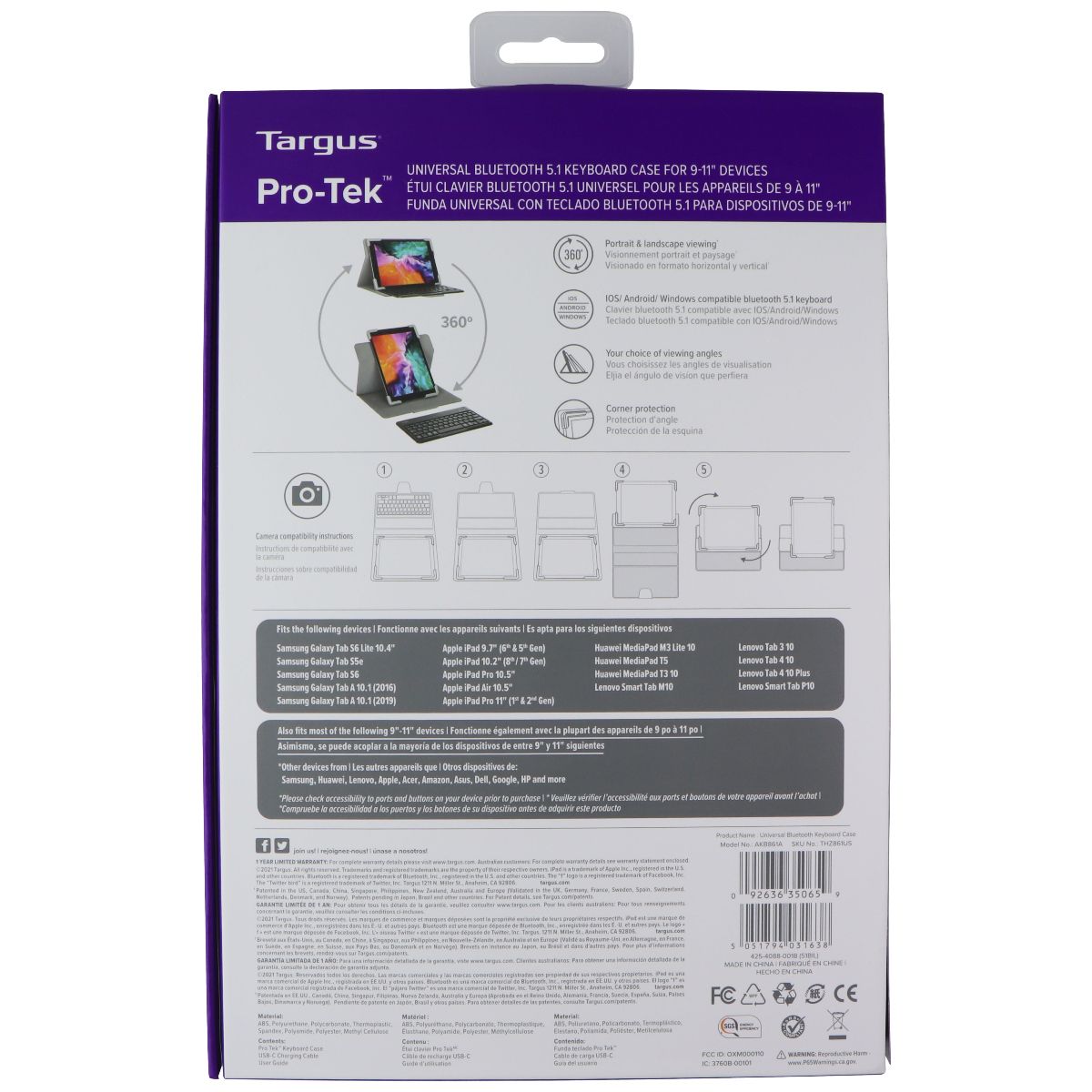 Targus Pro-Tek Universal Bluetooth 5.1 Keyboard Case for 9-11-inch Tablets iPad/Tablet Accessories - Cases, Covers, Keyboard Folios Targus - Simple Cell Bulk Wholesale Pricing - USA Seller