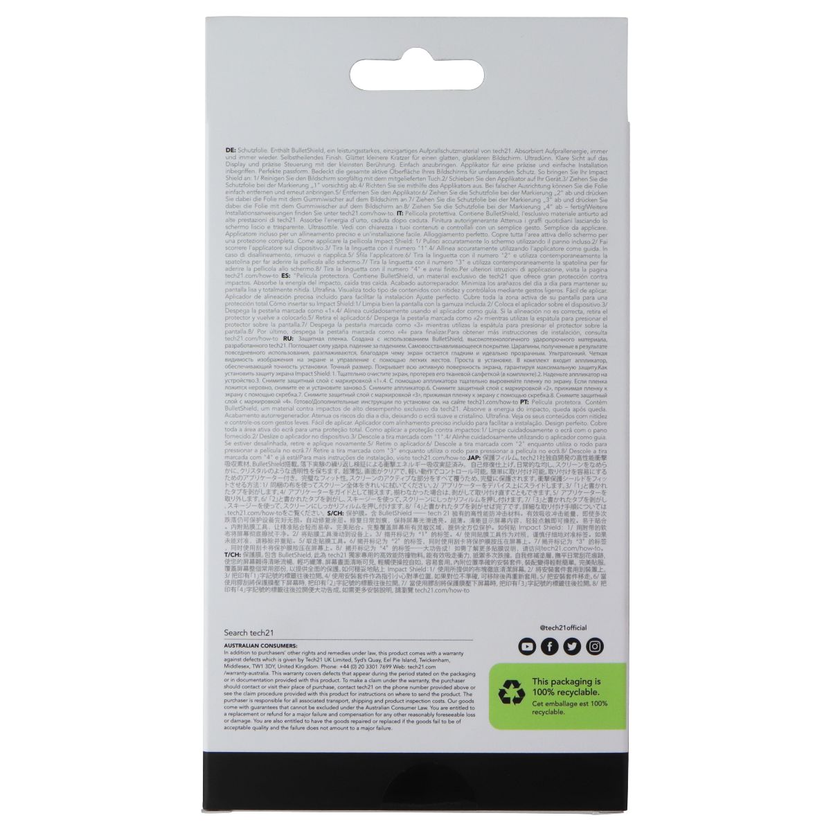 Tech21 Impact Shield Protective Film with Self-Heal for Apple iPhone 11 Pro Cell Phone - Screen Protectors Tech21 - Simple Cell Bulk Wholesale Pricing - USA Seller