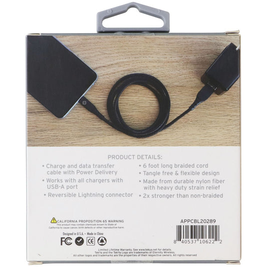 TekYa (6-Foot) Braided Cable - Power Delivery USB-A to Lightning 8-Pin - Black Cell Phone - Cables & Adapters TekYa - Simple Cell Bulk Wholesale Pricing - USA Seller