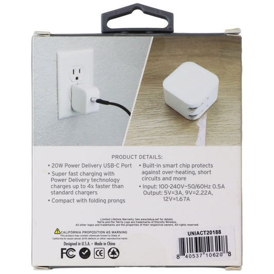 TekYa (20W) USB-C Port Wall Charger Adapter with Power Delivery - White Cell Phone - Cables & Adapters TekYa - Simple Cell Bulk Wholesale Pricing - USA Seller