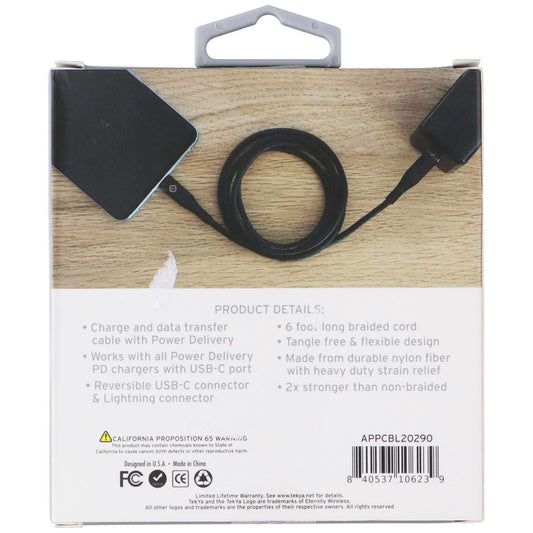TekYa (6-Foot) Braided Cable - Power Delivery USB-C to Lightning 8-Pin - Black Cell Phone - Cables & Adapters TekYa - Simple Cell Bulk Wholesale Pricing - USA Seller