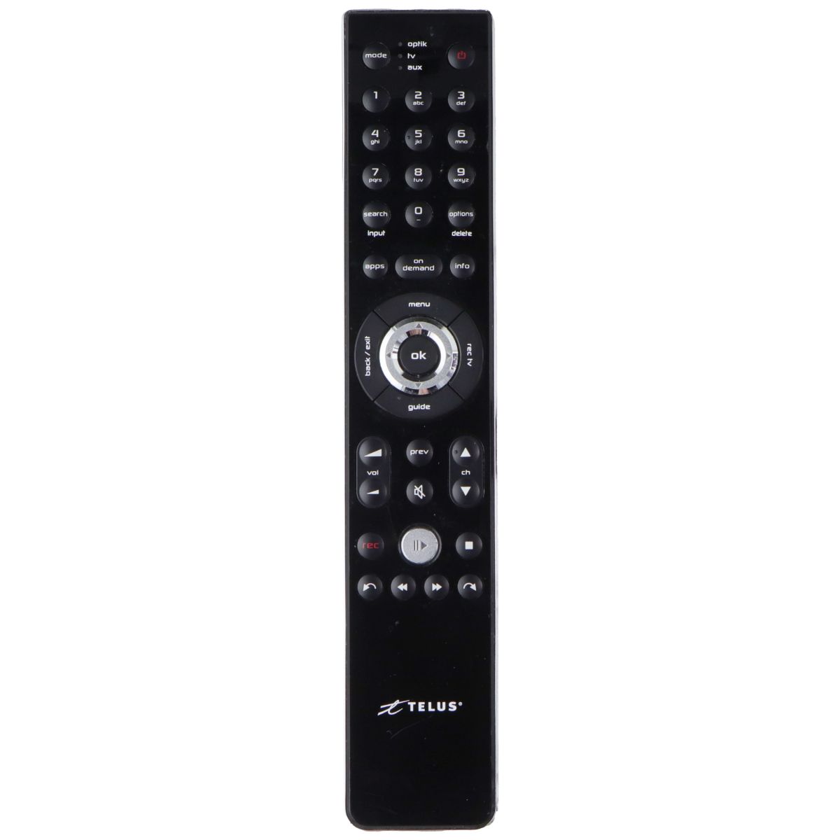 Telus (LR03) Remote Control for Optik TV and Set-Top Boxes - Black/Silver TV, Video & Audio Accessories - Remote Controls Telus - Simple Cell Bulk Wholesale Pricing - USA Seller