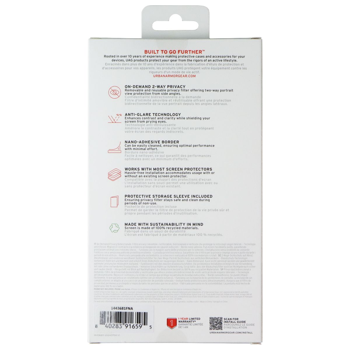 Urban Armor Gear Removable Privacy Screen for Apple iPhone 16 Pro Cell Phone - Screen Protectors UAG - Simple Cell Bulk Wholesale Pricing - USA Seller