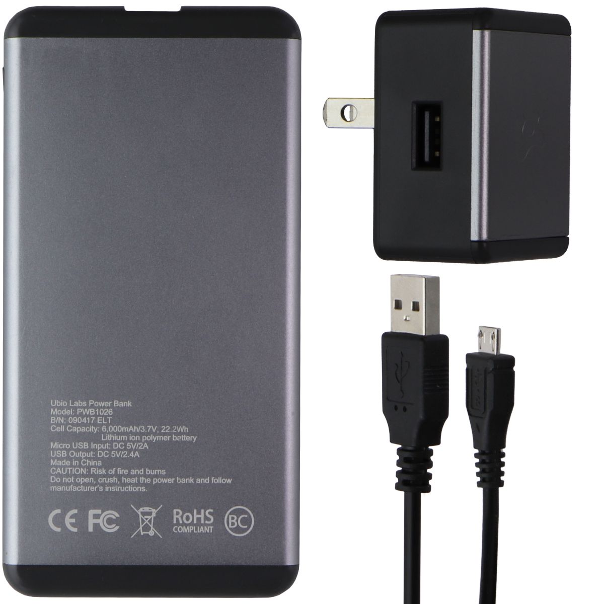 Ubiolabs Portable Power Bank (6,000mAh) with Single USB Port - Silver/Black Cell Phone - Chargers & Cradles ubiolabs - Simple Cell Bulk Wholesale Pricing - USA Seller