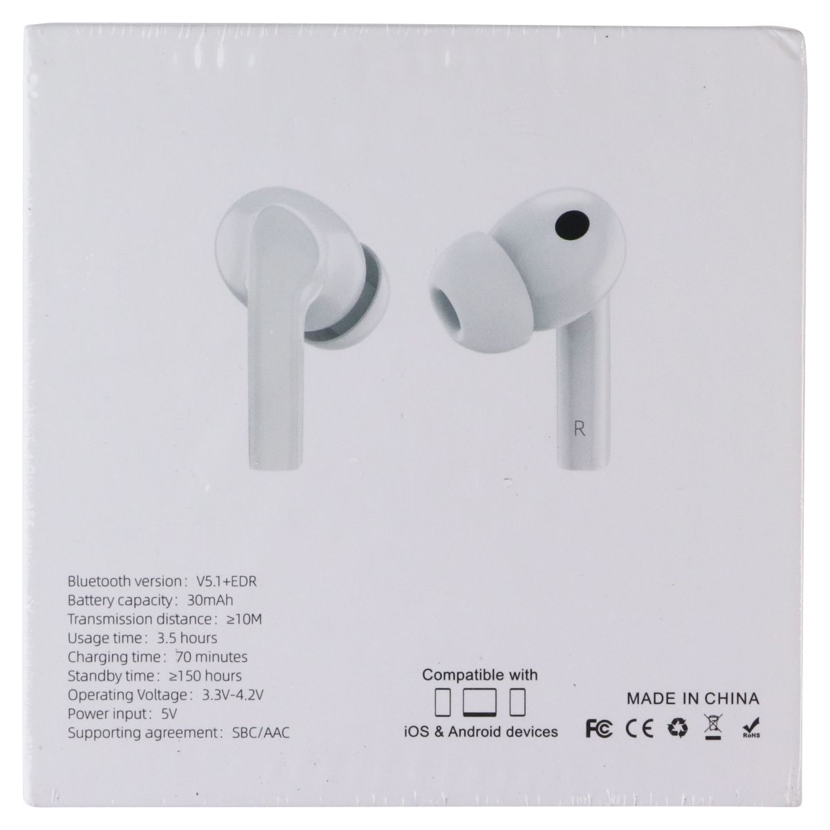 XY-50 Wireless Bluetooth In-Ear Earbuds with Charging Case - White