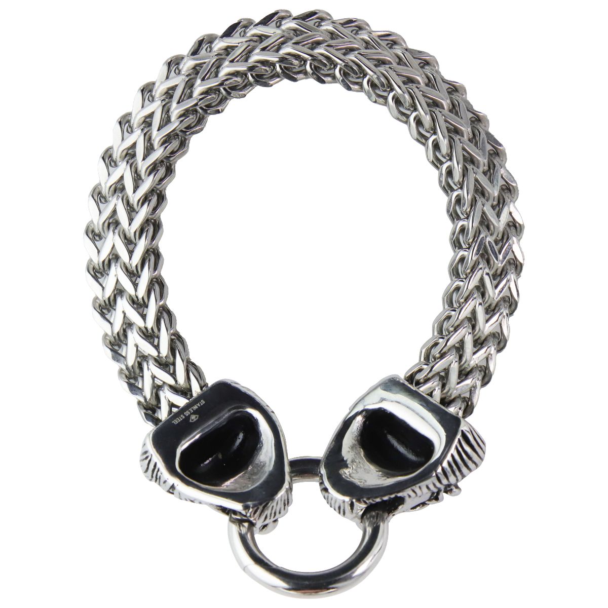 Antique-Finish Double Lion Head Link Bracelet in Stainless Steel - 9.0-inch Fashion Jewelry - Bracelets & Charms Unbranded - Simple Cell Bulk Wholesale Pricing - USA Seller