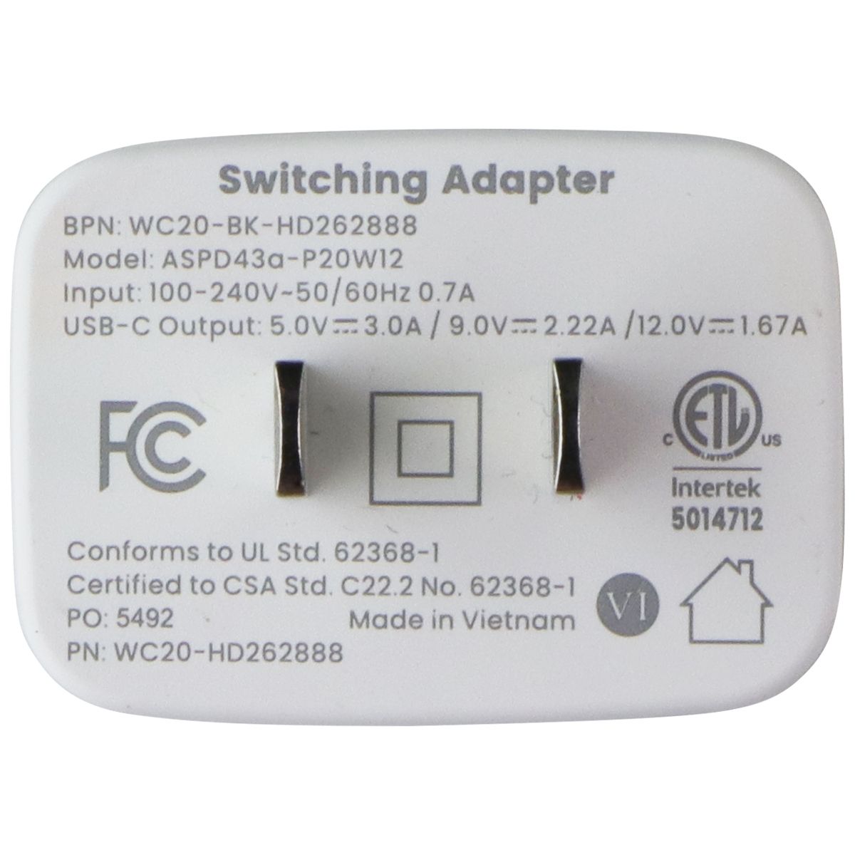 Ventev 20W Single Port USB-C Ultra Fast Wall Charger - White Cell Phone - Chargers & Cradles Ventev - Simple Cell Bulk Wholesale Pricing - USA Seller