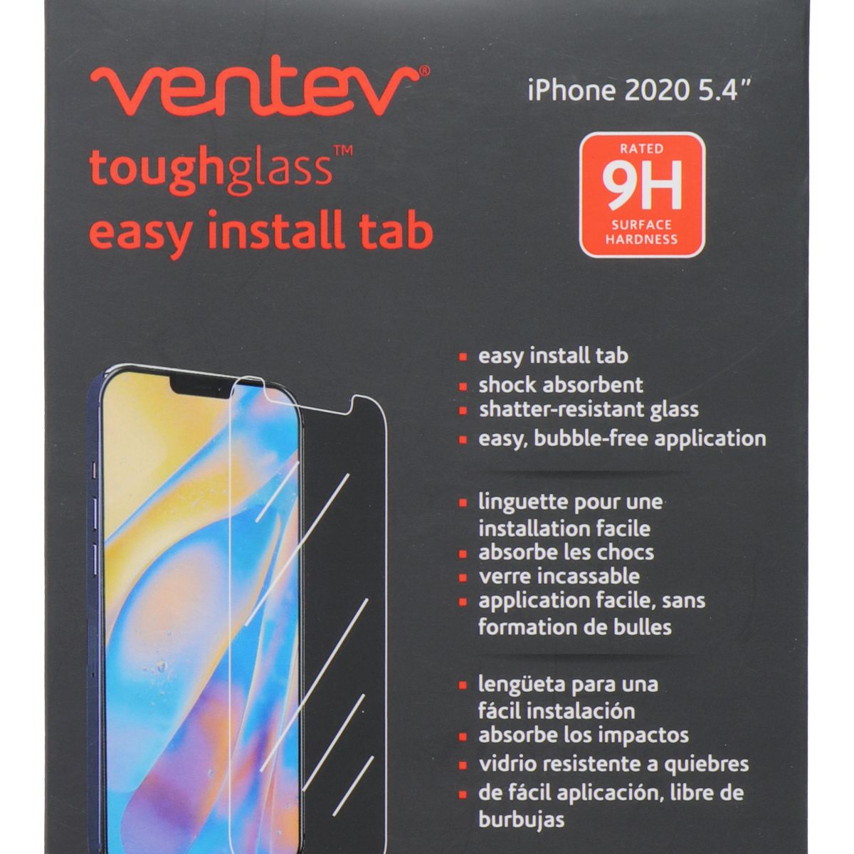 Ventev ToughGlass w/ Easy Install Tab Screen Protector for iPhone 12 Mini Cell Phone - Screen Protectors Ventev - Simple Cell Bulk Wholesale Pricing - USA Seller