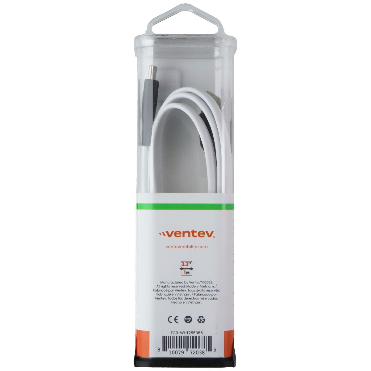 Ventev (3.3-Ft) ChargeSync Flat USB-C to USB-A Cable - White/Black Cell Phone - Cables & Adapters Ventev - Simple Cell Bulk Wholesale Pricing - USA Seller