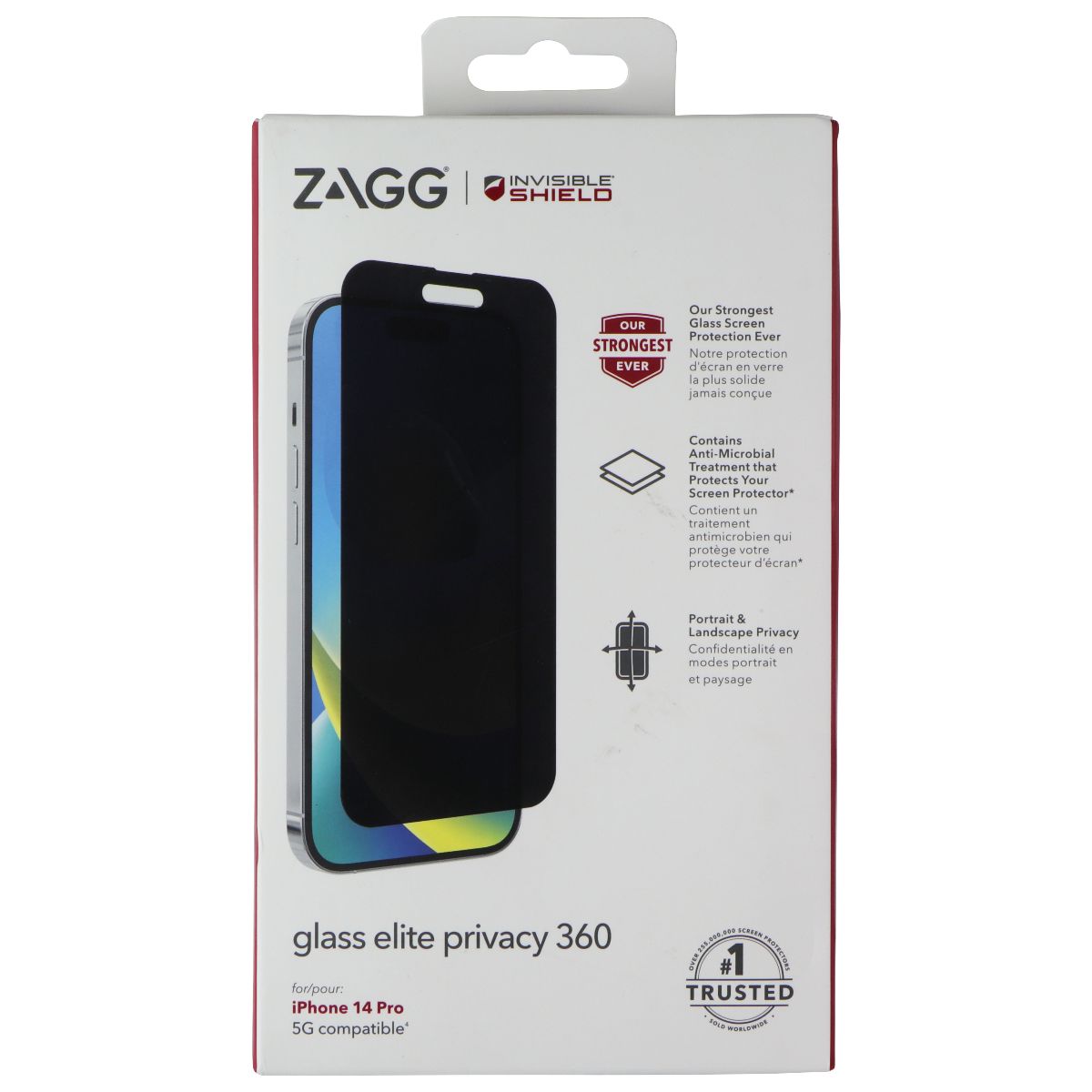 ZAGG (Glass Elite Privacy 360) Screen Protector for Apple iPhone 14 Pro - Tinted Cell Phone - Screen Protectors Zagg - Simple Cell Bulk Wholesale Pricing - USA Seller