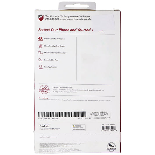 ZAGG InvisibleShield (Glass Elite+) Screen Protector for Nokia 8 V 5G UW Cell Phone - Screen Protectors Zagg - Simple Cell Bulk Wholesale Pricing - USA Seller