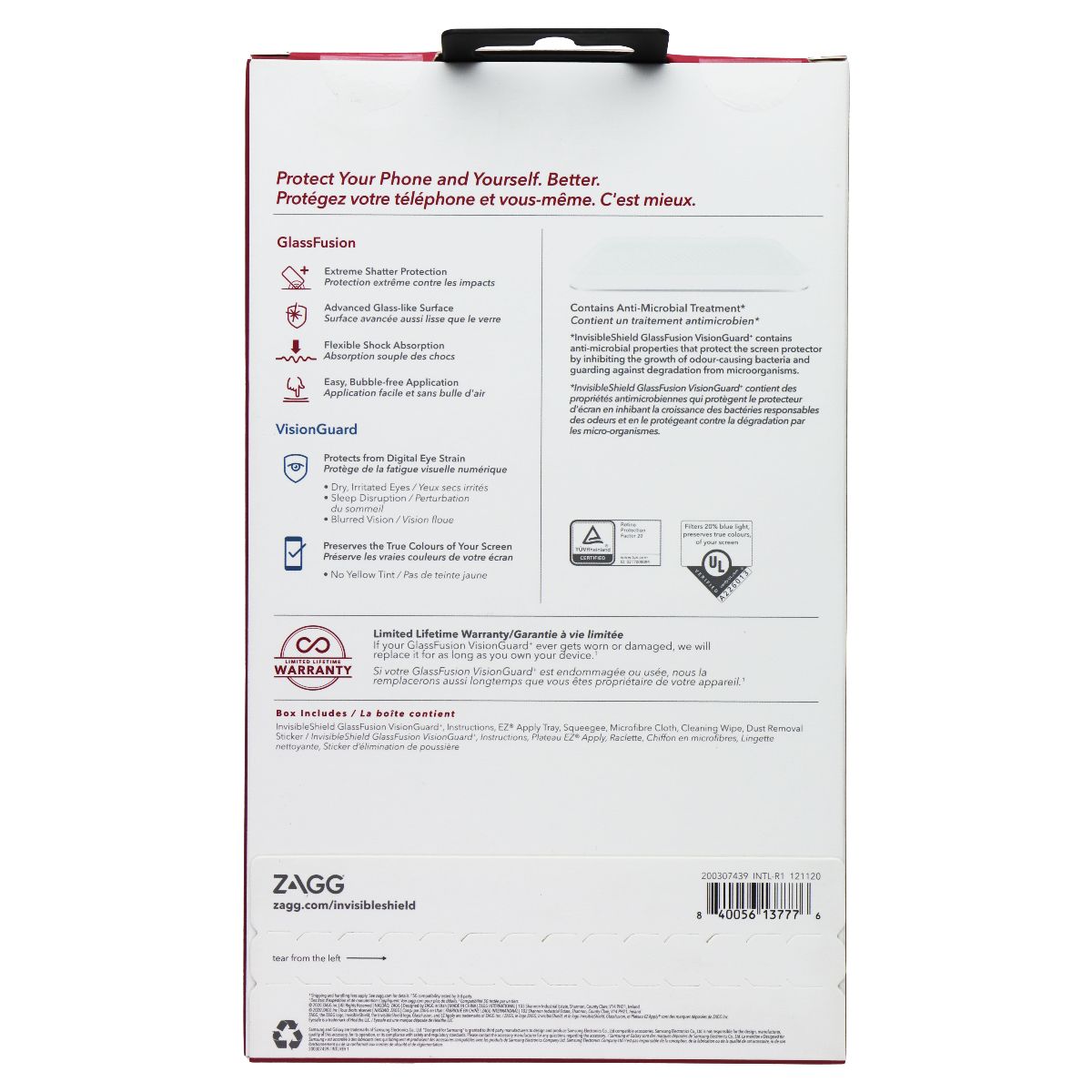 ZAGG Invisible Shield GlassFusion VisionGuard+ Glass for Galaxy S21 Ultra 5G Cell Phone - Screen Protectors Zagg - Simple Cell Bulk Wholesale Pricing - USA Seller