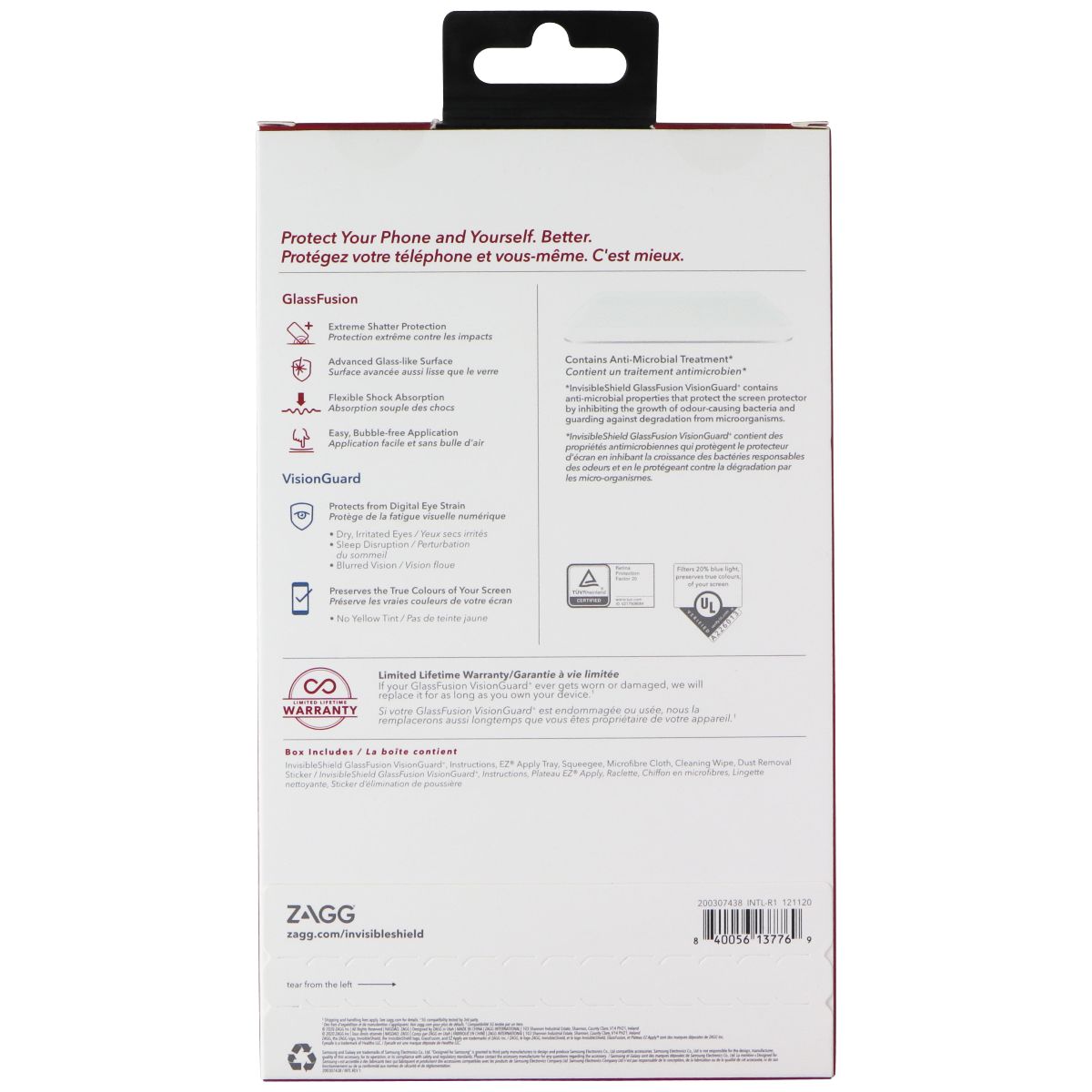 InvisibleShield GlassFusion VisionGuard+ Screen Protector for Galaxy S21+ 5G Cell Phone - Screen Protectors Zagg - Simple Cell Bulk Wholesale Pricing - USA Seller