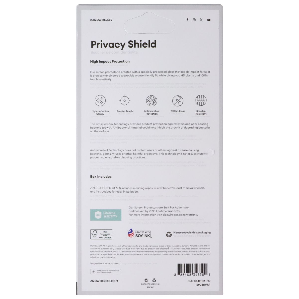 ZIZO PRIVACY Shield Tempered Glass for iPhone 16 Smartphones