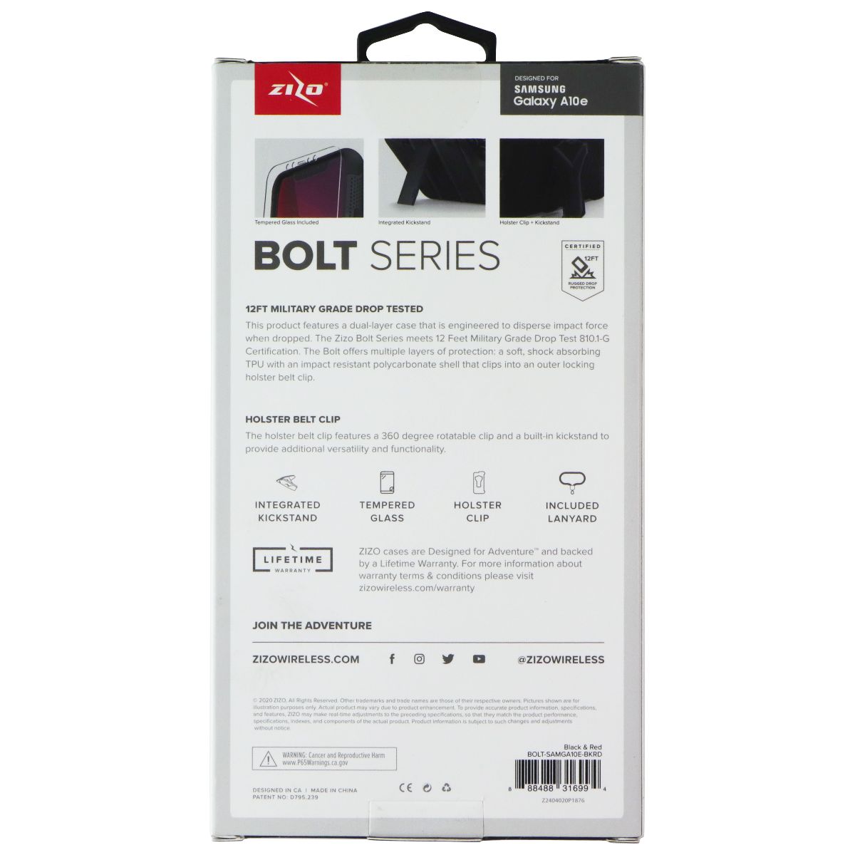 ZIZO Bolt Series Case / Holster / Glass for Samsung Galaxy A10e - Black / Red Cell Phone - Cases, Covers & Skins Zizo - Simple Cell Bulk Wholesale Pricing - USA Seller