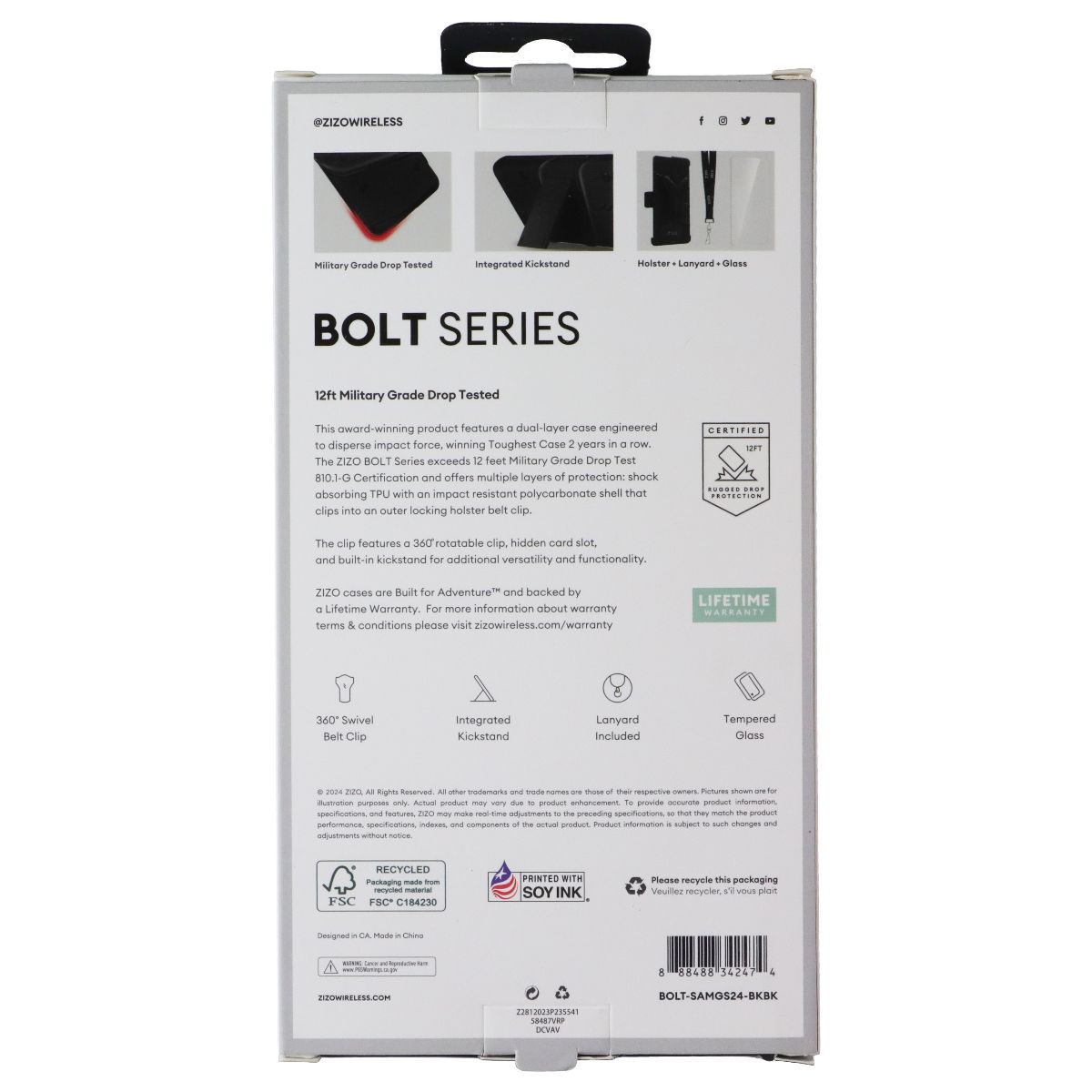 ZIZO BOLT Series Case and Holster for Samsung Galaxy S24 - Black
