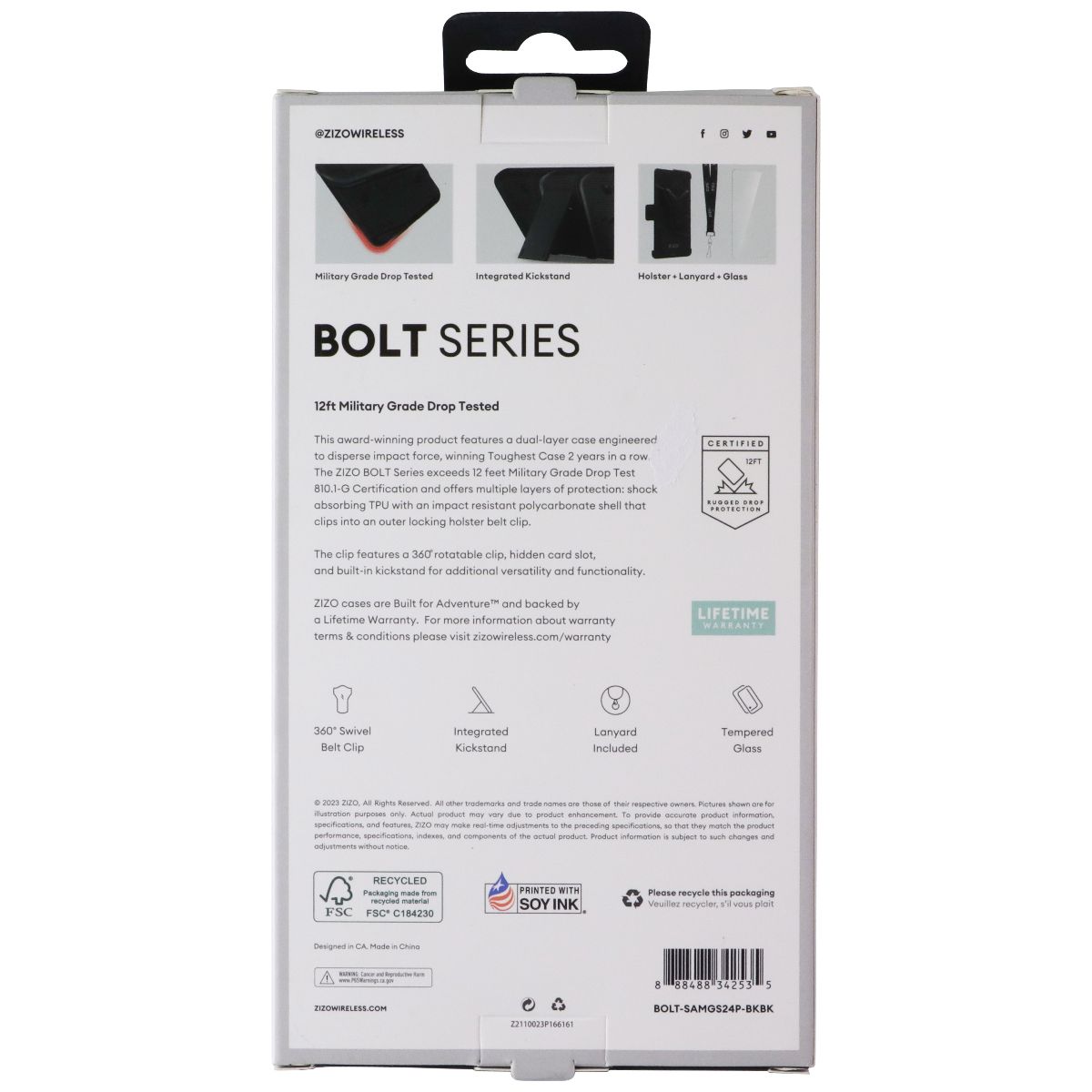 ZIZO BOLT Series Case/Holster/Glass for Samsung Galaxy S24+ (Plus) - Black