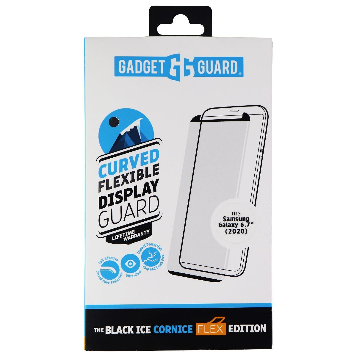 Gadget Guard Black Ice Cornice Flex Tempered Glass for Galaxy (S20+) - Clear Cell Phone - Screen Protectors Gadget Guard - Simple Cell Bulk Wholesale Pricing - USA Seller