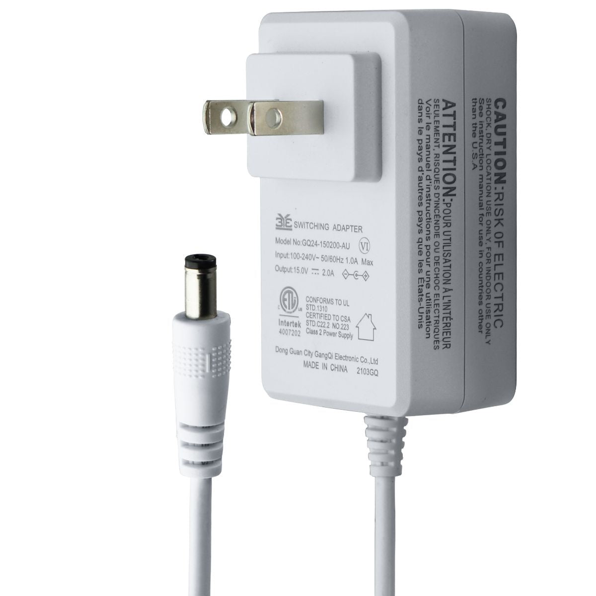 (15V/2A) Switching Adapter Wall Charger Power Supply - White (GQ24-150200-AU) Multipurpose Batteries & Power - Multipurpose AC to DC Adapters GangQi Electronic Co - Simple Cell Bulk Wholesale Pricing - USA Seller