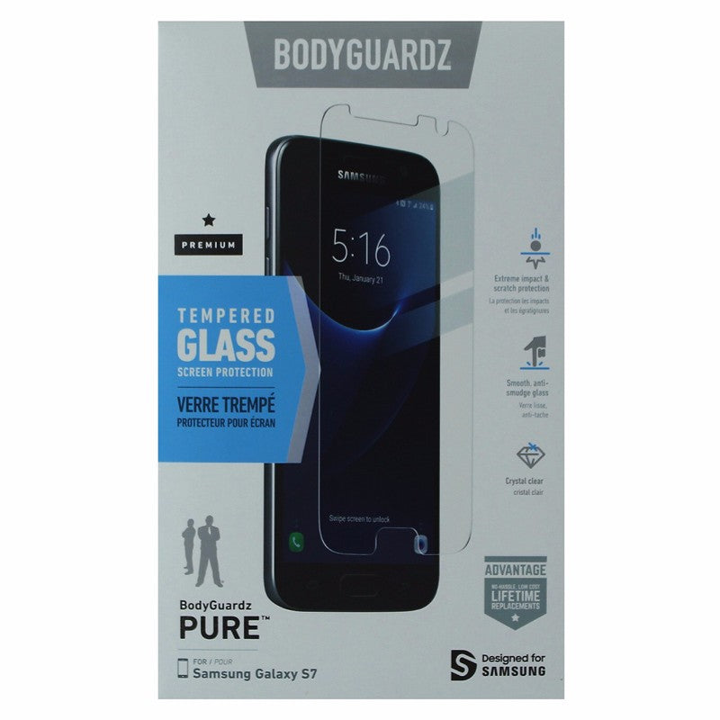 BodyGuardz Pure Tempered Glass Screen Protector for Samsung Galaxy S7 - Clear Cell Phone - Screen Protectors BODYGUARDZ - Simple Cell Bulk Wholesale Pricing - USA Seller