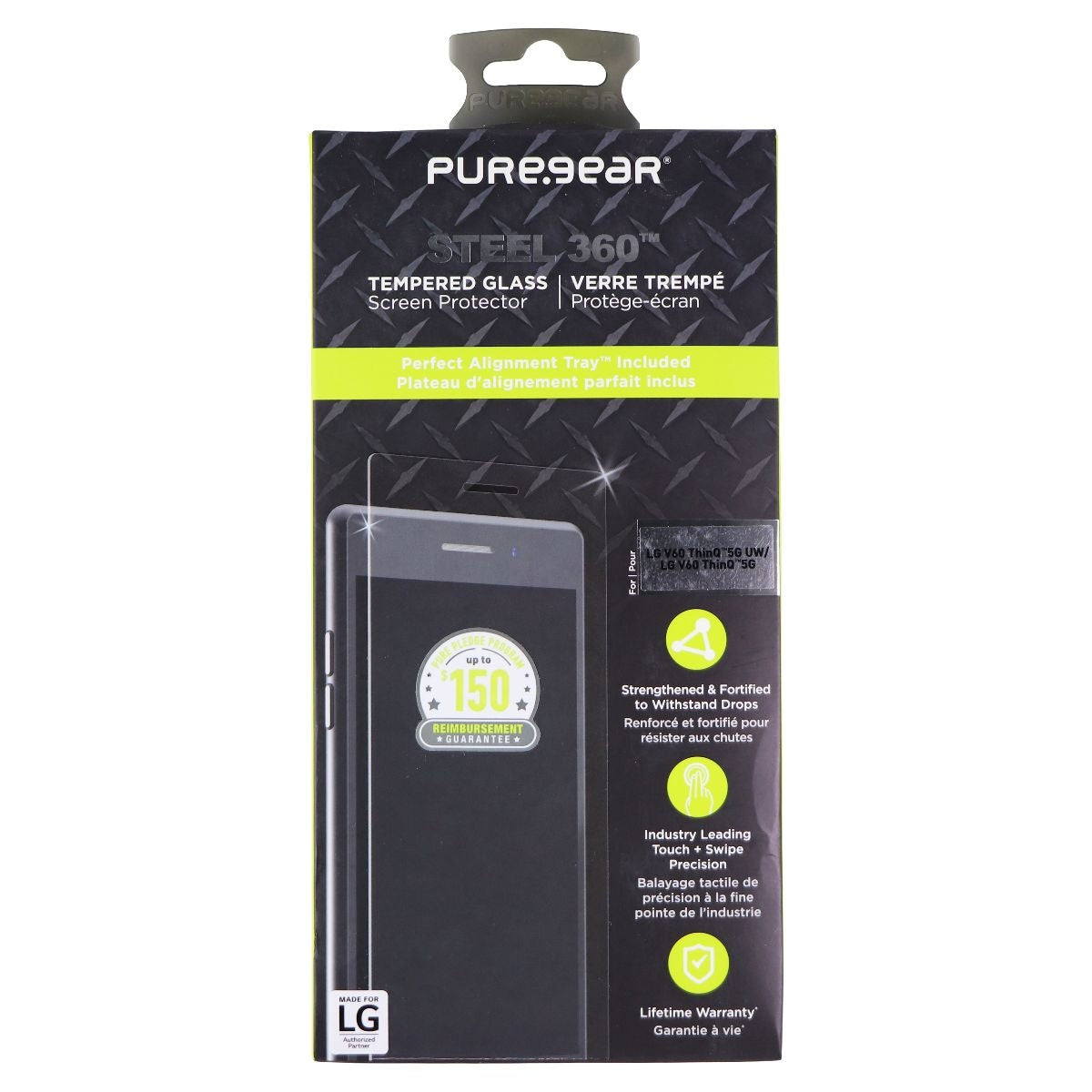 PureGear Steel 360 Tempered Glass Screen Protector for LG V60 ThinQ 5G - Clear Cell Phone - Screen Protectors PureGear - Simple Cell Bulk Wholesale Pricing - USA Seller