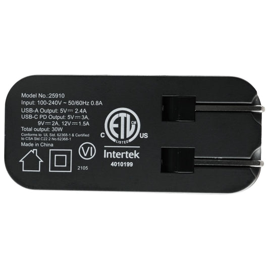 mWorks! mPower! (30-Watt) USB and USB-C Fast PD Wall Charger - Black Cell Phone - Chargers & Cradles mWorks! - Simple Cell Bulk Wholesale Pricing - USA Seller