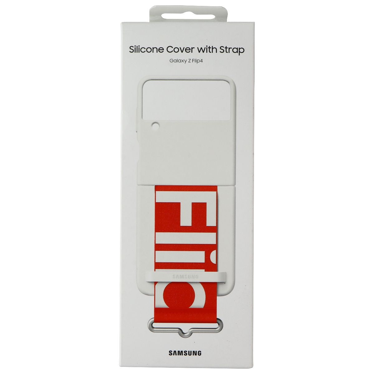 SAMSUNG Silicone Cover with Strap for Samsung Galaxy Z Flip4 - White / Orange Cell Phone - Cases, Covers & Skins Samsung - Simple Cell Bulk Wholesale Pricing - USA Seller