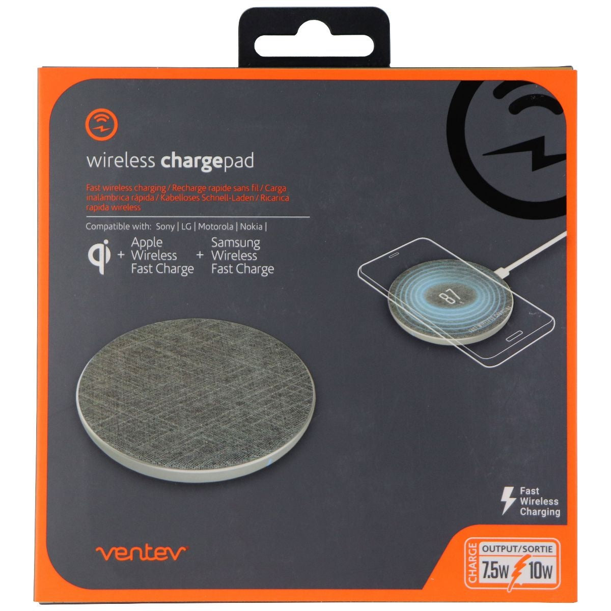 Ventev Fast Charge (10W/7.5W) Wireless Qi Charge Pad for Smartphones - Gray Cell Phone - Chargers & Cradles Ventev - Simple Cell Bulk Wholesale Pricing - USA Seller