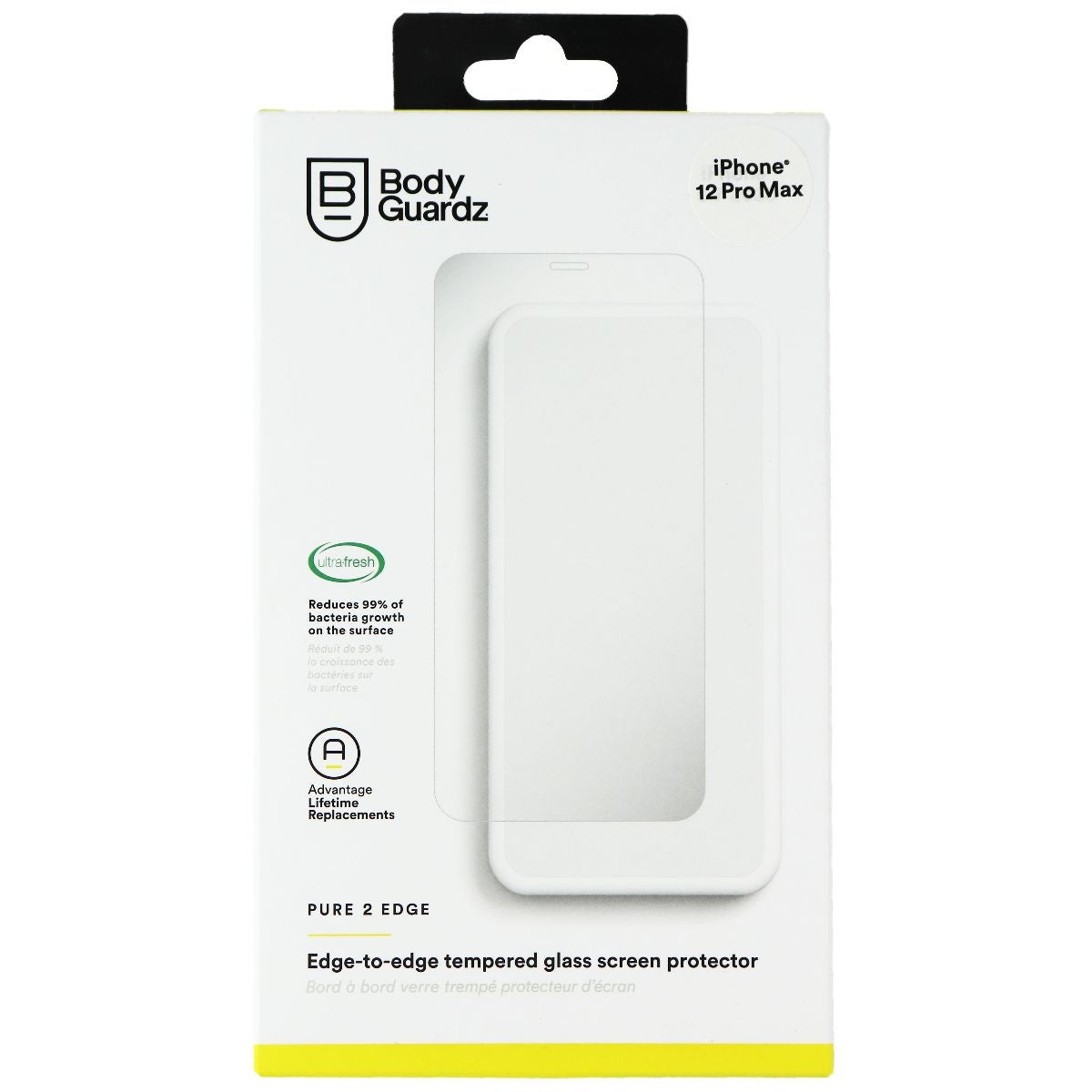 Bodyguardz Pure 2 Edge Tempered Glass Screen Protector for iPhone 12 Pro Max Cell Phone - Screen Protectors BODYGUARDZ - Simple Cell Bulk Wholesale Pricing - USA Seller