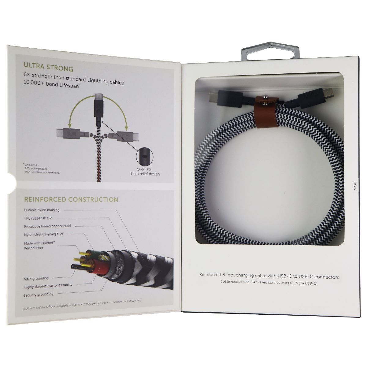 Native Union 8 Foot USB-C to USB-C Premium Braided Belt Cable - Gray/Black/White Cell Phone - Cables & Adapters Native Union - Simple Cell Bulk Wholesale Pricing - USA Seller