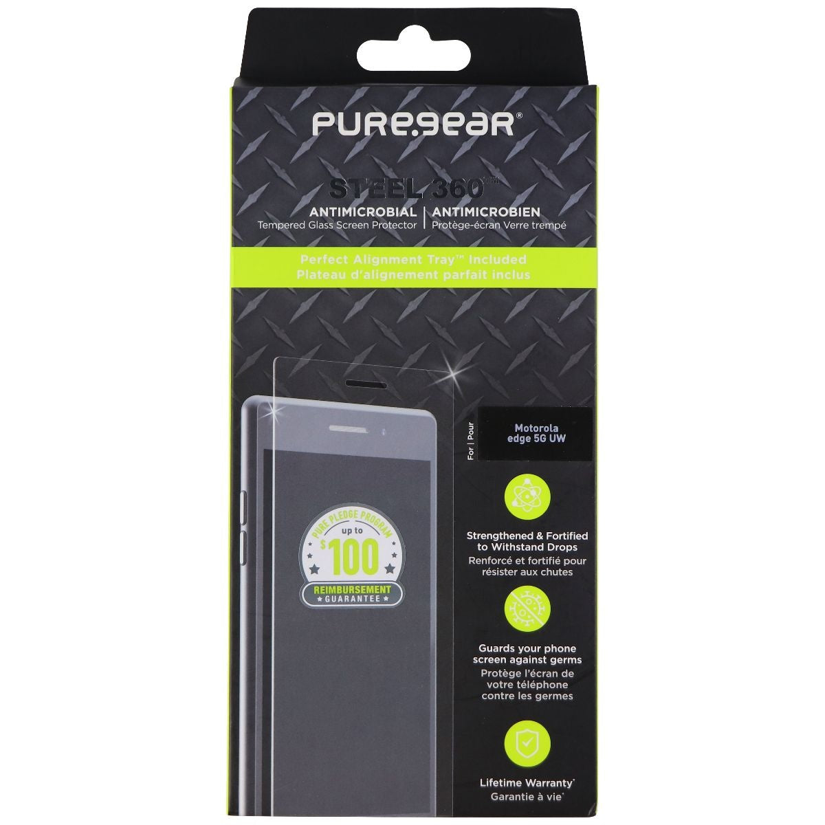 PureGear Steel 360 Tempered Glass for Motorola Edge 5G UW (2021) - Clear Cell Phone - Screen Protectors PureGear - Simple Cell Bulk Wholesale Pricing - USA Seller