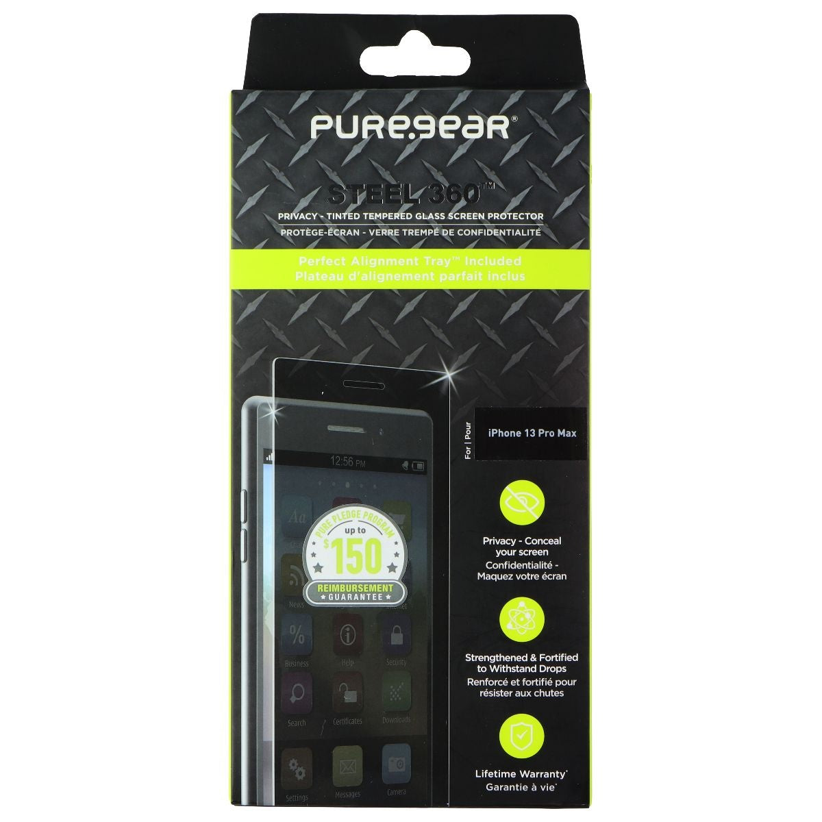 PureGear Steel 360 Privacy Glass Protector for Apple iPhone 13 Pro Max - Tinted Cell Phone - Screen Protectors PureGear - Simple Cell Bulk Wholesale Pricing - USA Seller