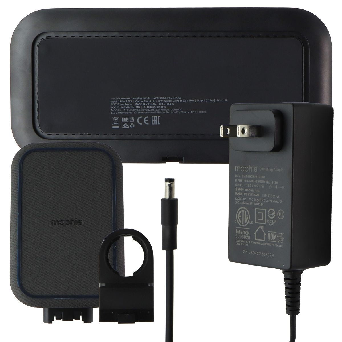 mophie Wireless Charging Stand+ & Pad with USB-A Port for Qi Enabled Devices