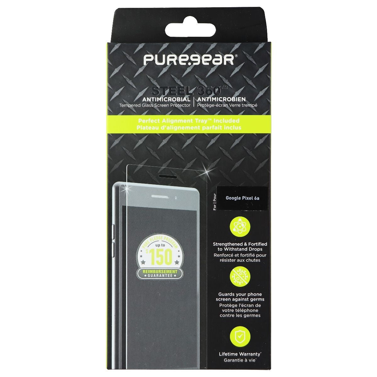 Pure Gear Steel 360 Screen Protector with Alignment Tray for Google Pixel 6a Cell Phone - Screen Protectors PureGear - Simple Cell Bulk Wholesale Pricing - USA Seller