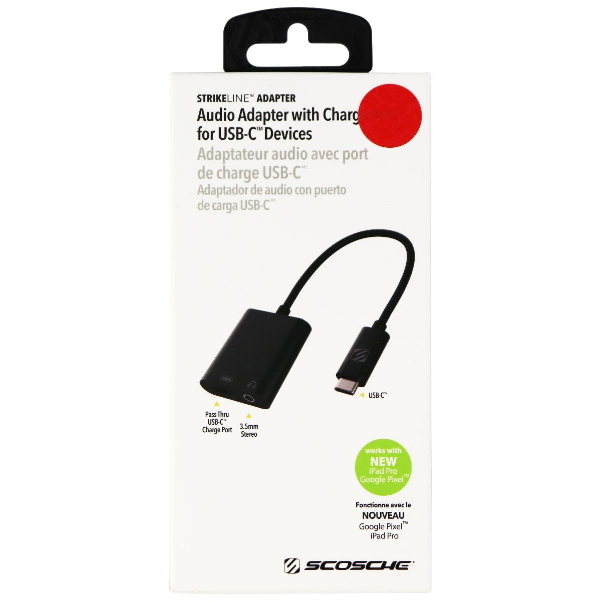 Scosche Audio Adapter with Charge Port for USB-C Devices - Black (CAAP-SP) Cell Phone - Cables & Adapters Scosche - Simple Cell Bulk Wholesale Pricing - USA Seller