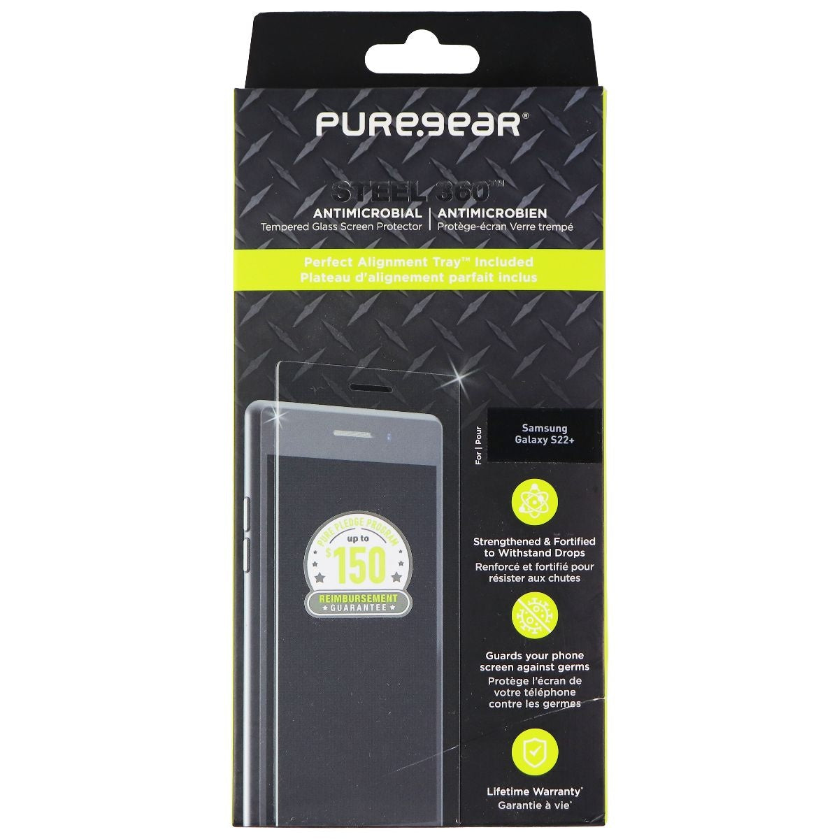 PureGear Steel 360 Tempered Glass for Samsung Galaxy (S22+) - Clear Cell Phone - Screen Protectors PureGear - Simple Cell Bulk Wholesale Pricing - USA Seller