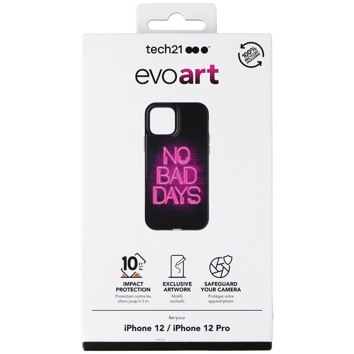 Tech21 EvoArt Case for Apple iPhone 12 and iPhone 12 Pro - Black / No Bad Days Cell Phone - Cases, Covers & Skins Tech21 - Simple Cell Bulk Wholesale Pricing - USA Seller