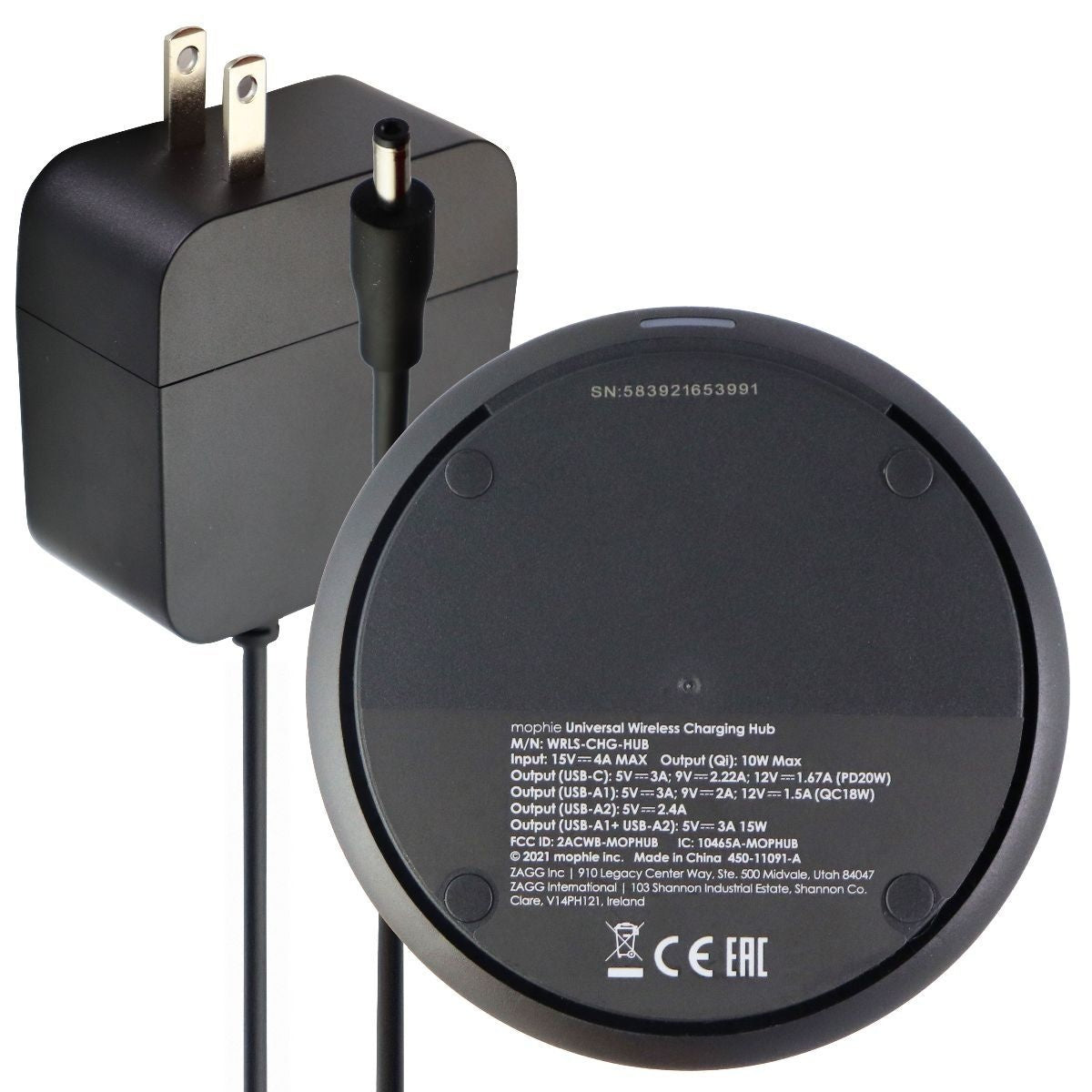 Mophie 10W Wireless Charging Hub with USB-C & USB Ports - Black Cell Phone - Chargers & Cradles Mophie - Simple Cell Bulk Wholesale Pricing - USA Seller