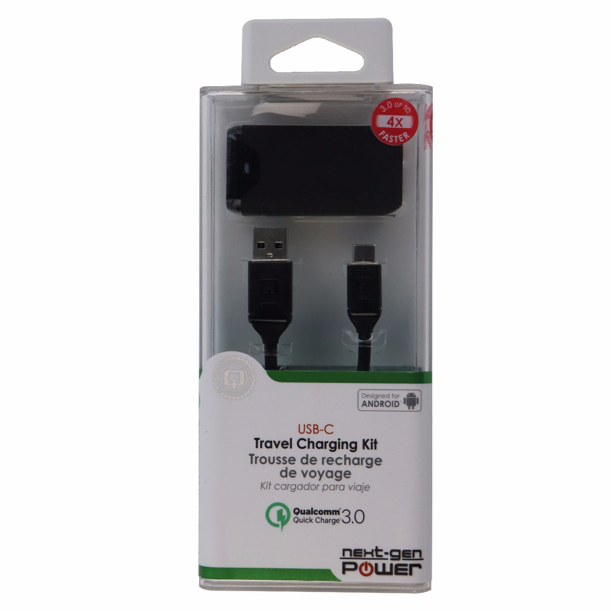 Qmadix (QC 3.0) USB Wall Adapter & USB-C Cable - Black Cell Phone - Chargers & Cradles Qmadix - Simple Cell Bulk Wholesale Pricing - USA Seller